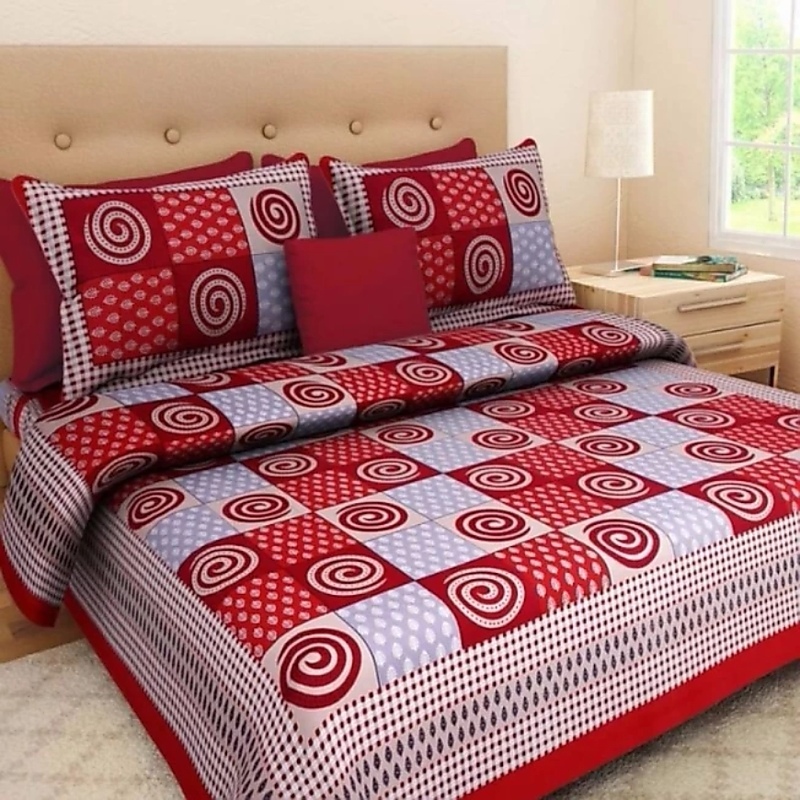 Rajasthani Jaipuri Prints Cotton Bedsheet For Double Bed With Two Pillow Cover Size Queen ( 90x100 Inch)