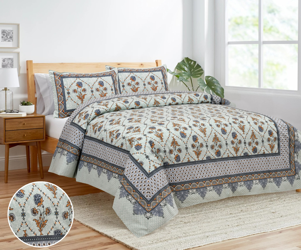 King Size Cotton Bedsheet. 90x108 inch approx. 1 Bedsheet 2 Pillow Covers.