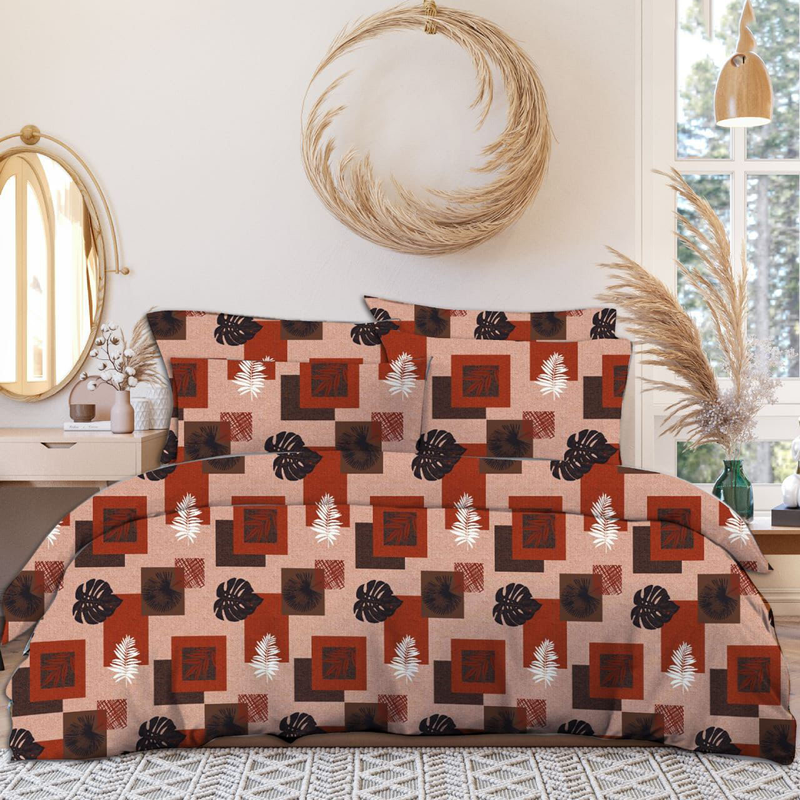 UPNEJA V HANDLOOM Polycotton Printed Double Fitted (Elastic) Bedsheet with two pillow cover ( 180X190 cm)